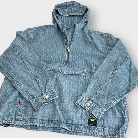 Levis Sutro "In The Sky" Seersucker Striped Denim Hooded Anorak Mens size S New - Picture 3 of 11